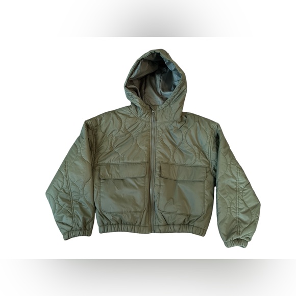 Old Navy Quilted Waterproof Hooded Jacket. Army Green. Girls’ Size Large(10-12). - Picture 1 of 10